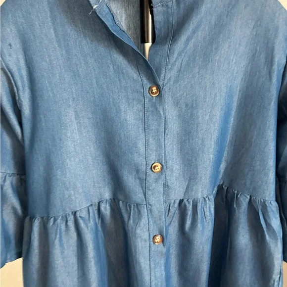 Blue Button-Up Tiered Dress - Picture 5 of 9